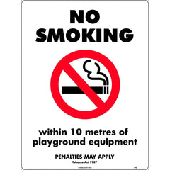 Uniform Safety Signs - 600x400mm - Metal - No Smoking, Within 10 Metres Of Playground Equipment (Penalties May Apply) Tobac | 479LM