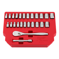 Milwaukee - 1/4" Drive 25pc Ratchet & Socket Set SAE & Metric | 48229044