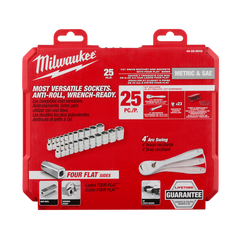 Milwaukee - 1/4" Drive 25pc Ratchet & Socket Set SAE & Metric | 48229044