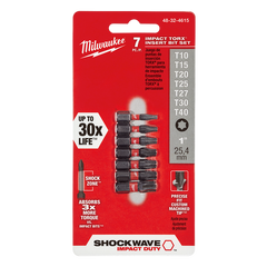 Milwaukee - Milwaukee - SHOCKWAVE Insert Bit Set 7 Pce
T10, T15, T20, T25, T27, T30, T40 | 48324615