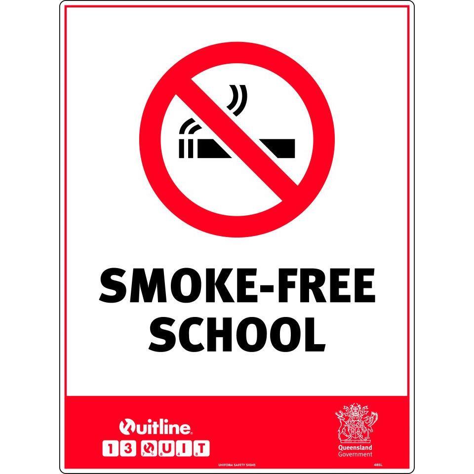 Uniform Safety Signs - 450x300mm - Metal - Smoke-Free School (QLD Standard) | 485LSM
