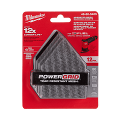 Milwaukee - Pentagon Assorted Grit Set (4 x 80/120/180) Powergrid HandL Mesh Sanding Sheets 12PK + Pad Saver (for M12FDSS Only) | 48805405