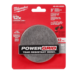 Milwaukee - 75mm (3") 80 Grit POWERGRID™ HandL Mesh sanding discs 12PK + Pad Saver (fits M12FSDR75) | 48806080