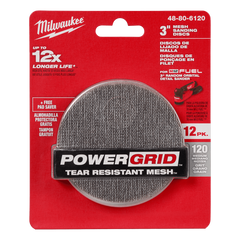 Milwaukee - 75mm (3") 120 Grit POWERGRID HandL Mesh Sanding Discs 12PK + Pad Saver (Fits M12FSDR75) | 48806120