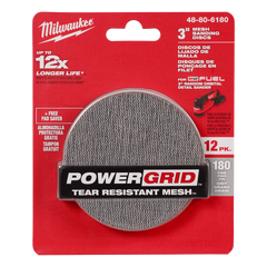 Milwaukee - 75mm (3") 180 Grit POWERGRID HandL Mesh Sanding Discs 12PK + Pad Saver (Fits M12FSDR75) | 48806180