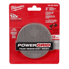 Milwaukee - 75mm (3") 220 Grit POWERGRID HandL Mesh Sanding Discs 12PK + Pad Saver (Fits M12FSDR75) | 48806220