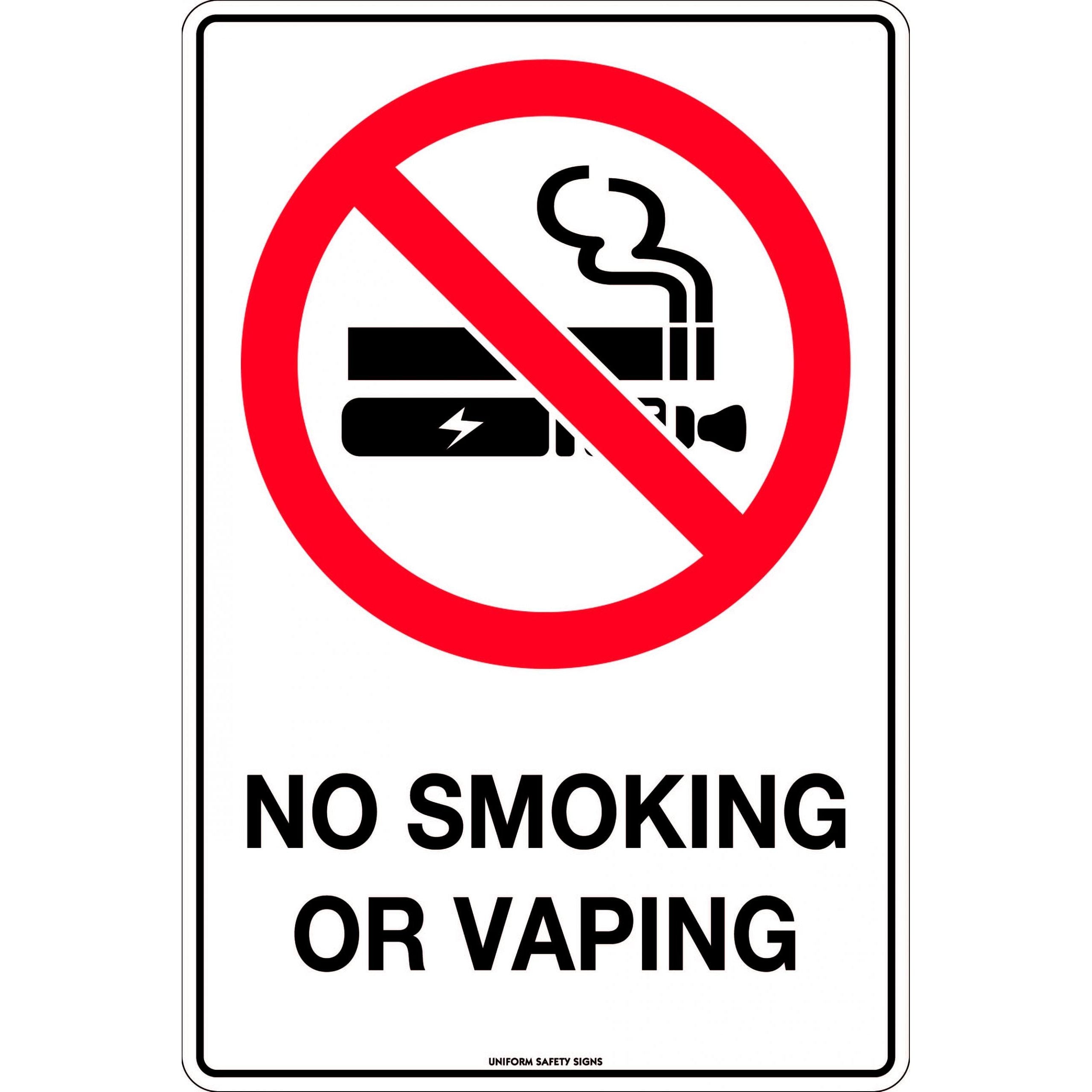 Uniform Safety Signs - 450x300mm - Poly - No Smoking or Vaping | 493LSP