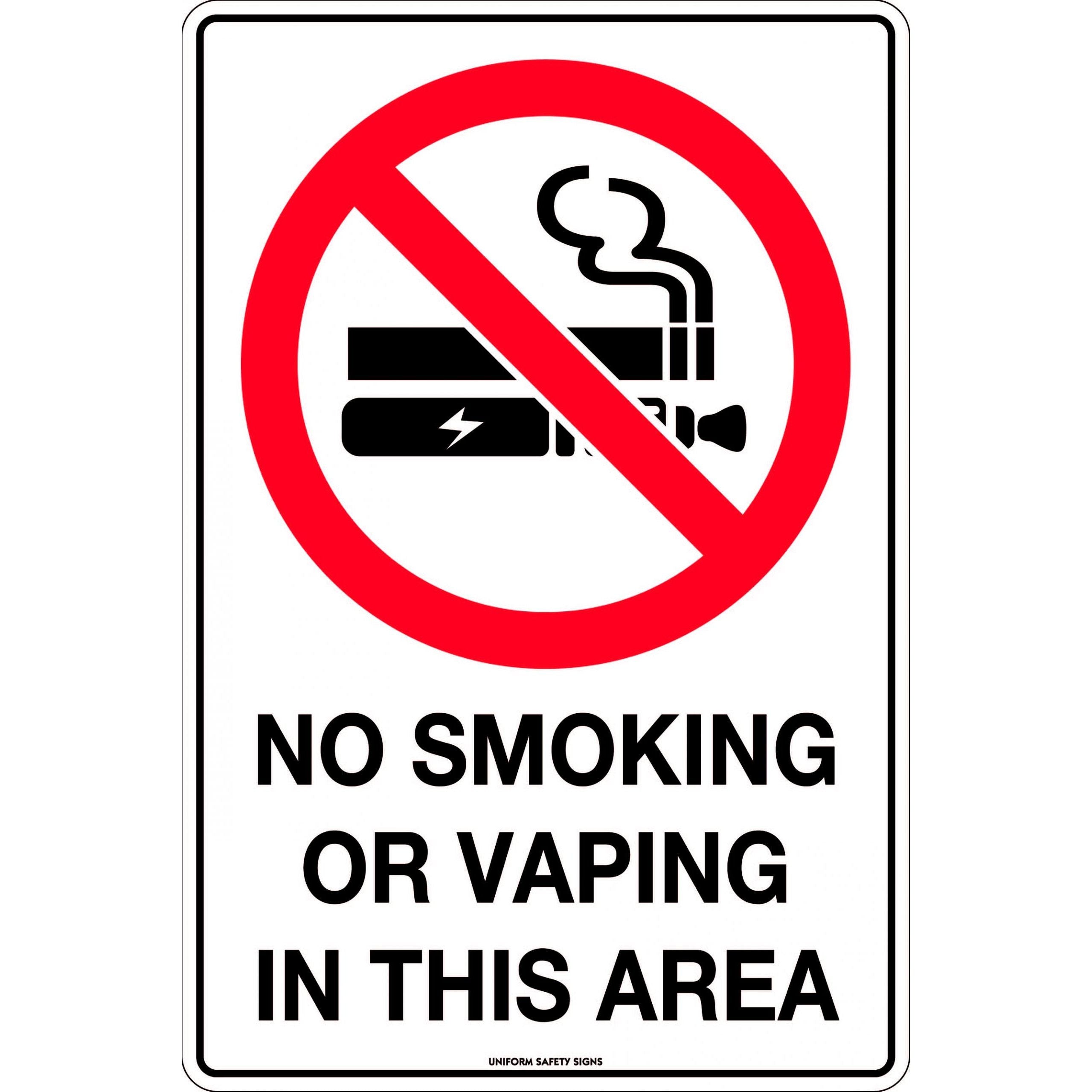 Uniform Safety Signs - 450x300mm - Metal - No Smoking or Vaping in This Area | 494LSM
