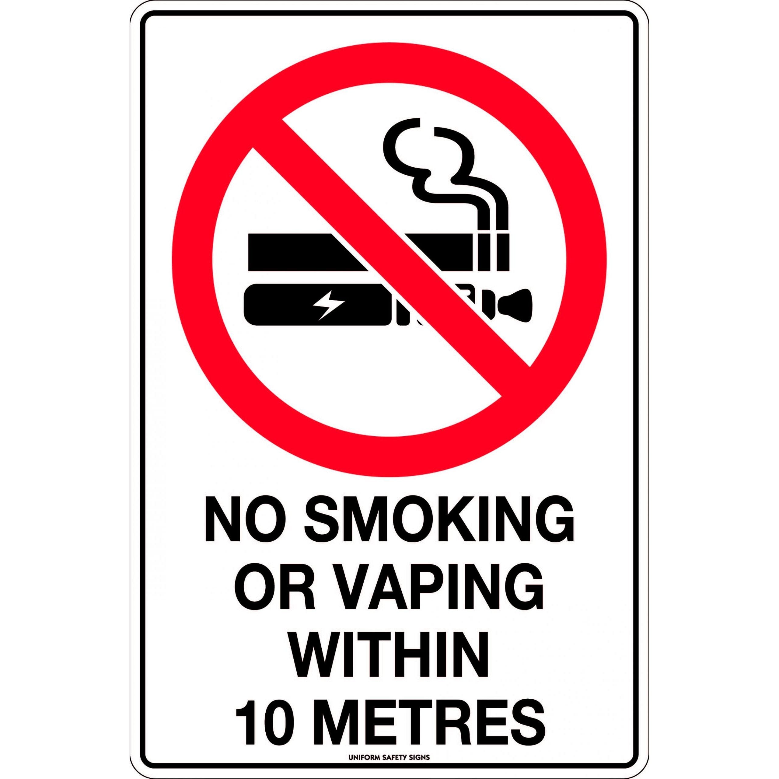Uniform Safety Signs - 300x225mm - Poly - No Smoking or Vaping Within 10M | 495MP
