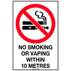 Uniform Safety Signs - 600x400mm - Metal - No Smoking or Vaping Within 10m | 495LM