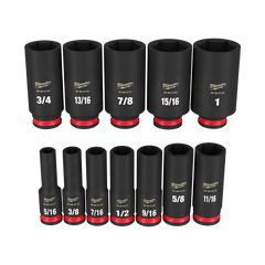 Milwaukee - SHOCKWAVE 3/8" Drive 12PC SAE Deep 6 Point Impact Socket Set | 49667006