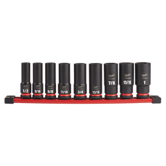 Milwaukee - SHOCKWAVE 1/2" Drive 9PC SAE Deep 6 Point Impact Socket Rail Set | 49667022
