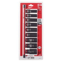 Milwaukee - SHOCKWAVE 1/2" Drive 9PC SAE Deep 6 Point Impact Socket Rail Set | 49667022