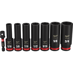 Milwaukee - SHOCKWAVE 3/8" Drive 8PC SAE Deep 6 Point Impact Socket Set | 49667024