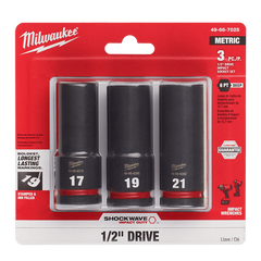 Milwaukee - SHOCKWAVE 1/2" Drive 3PC Metric Deep 6 Point Impact Socket Set | 49667025