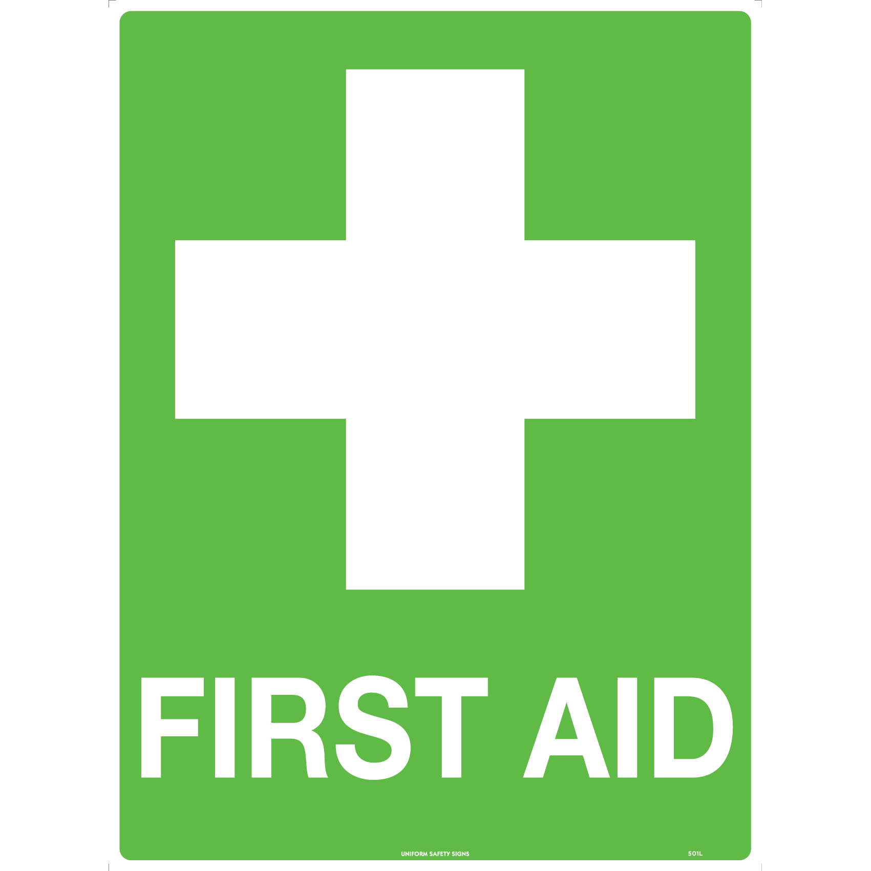 Uniform Safety Signs - 90x55mm - Self Adhesive - Pkt of 10 - First Aid | 501SSA