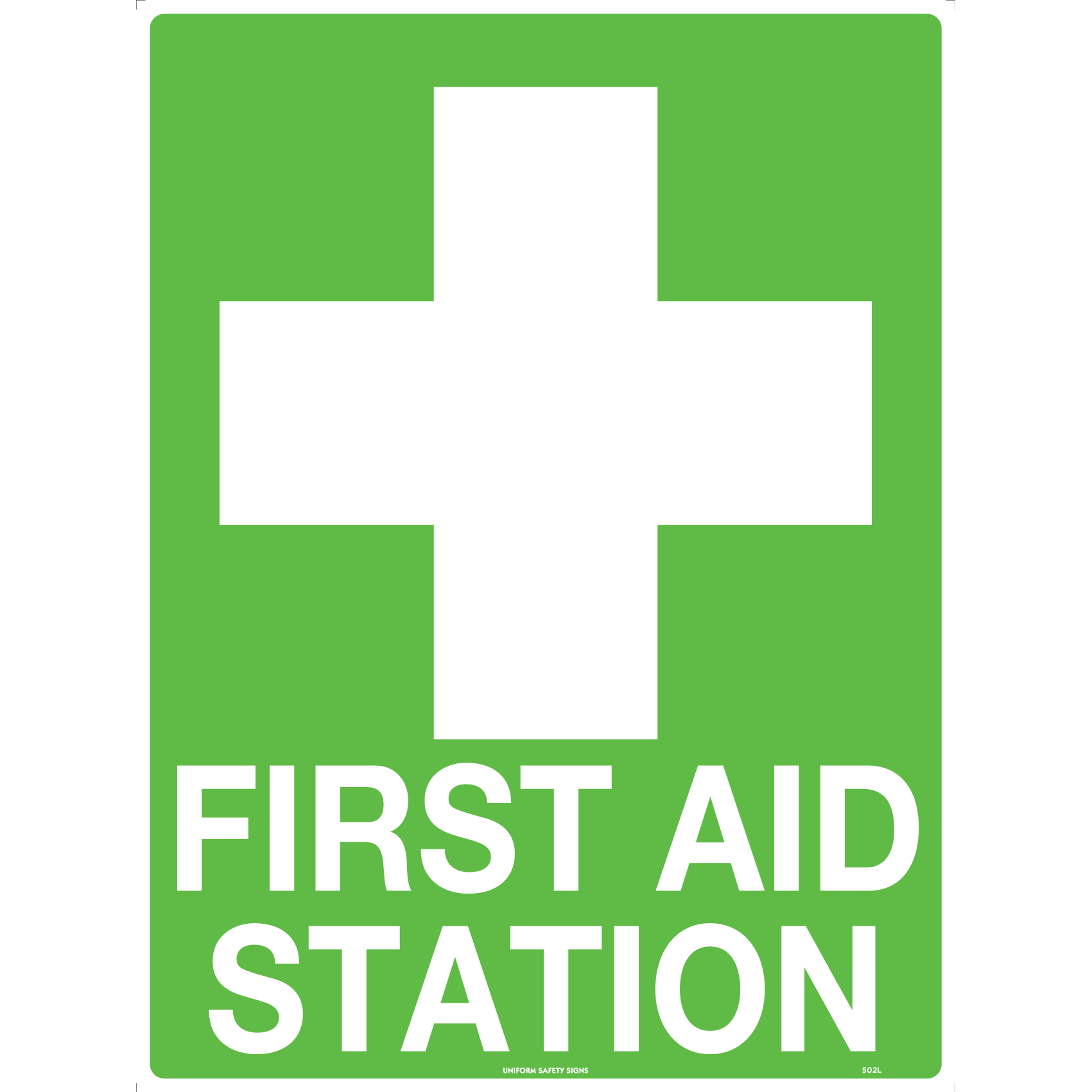 Uniform Safety Signs - 90x55mm - Self Adhesive - Pkt of 10 - First Aid Station | 502SSA