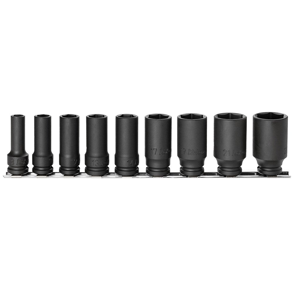 Koken - 3/8" Drive 6 Point Impact Metric Socket Set On Rail Semi-deep