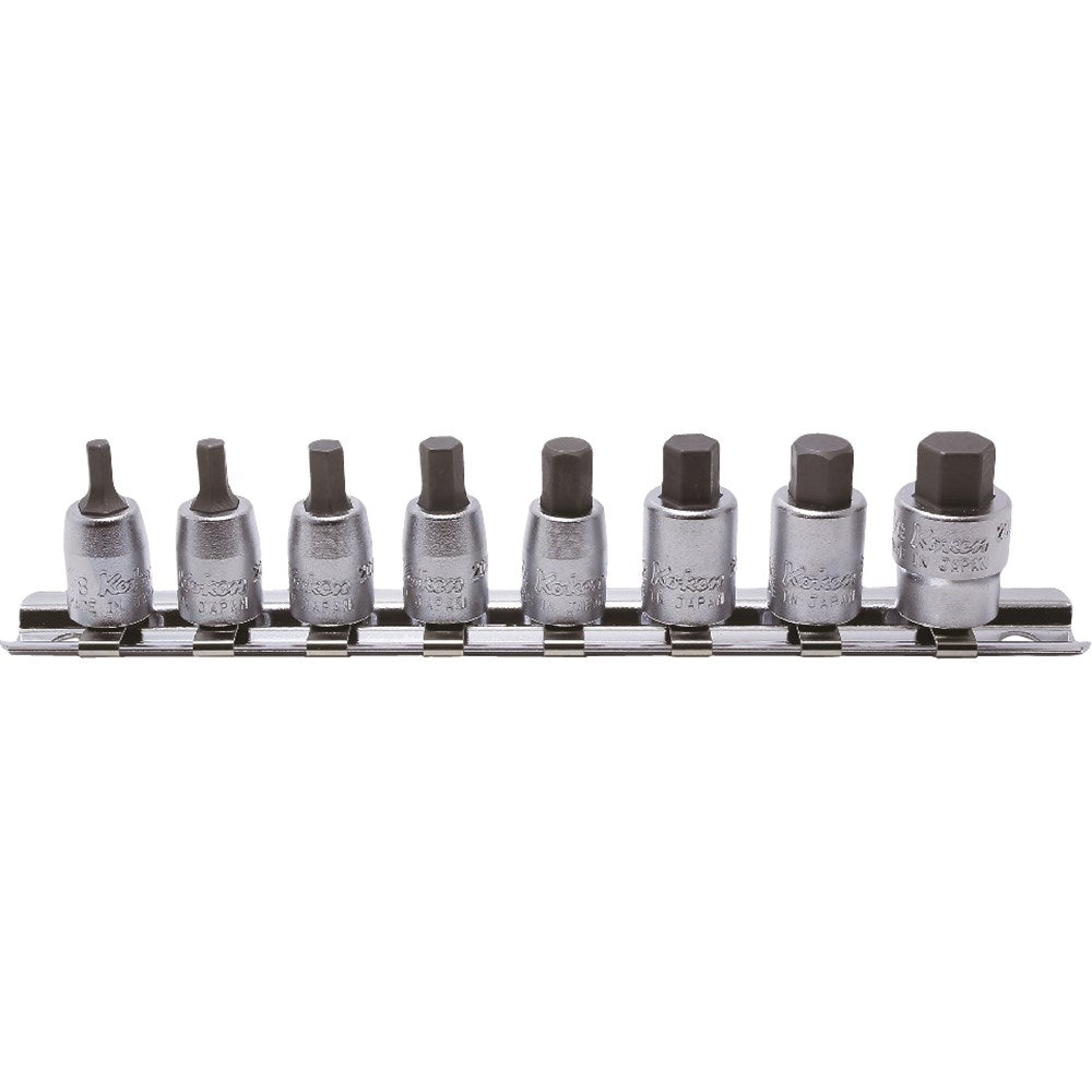Koken - 8pc 1/4" Drive Hex (Hex (Inhex)) Socket Set (1/8" - 3/8") On Rail