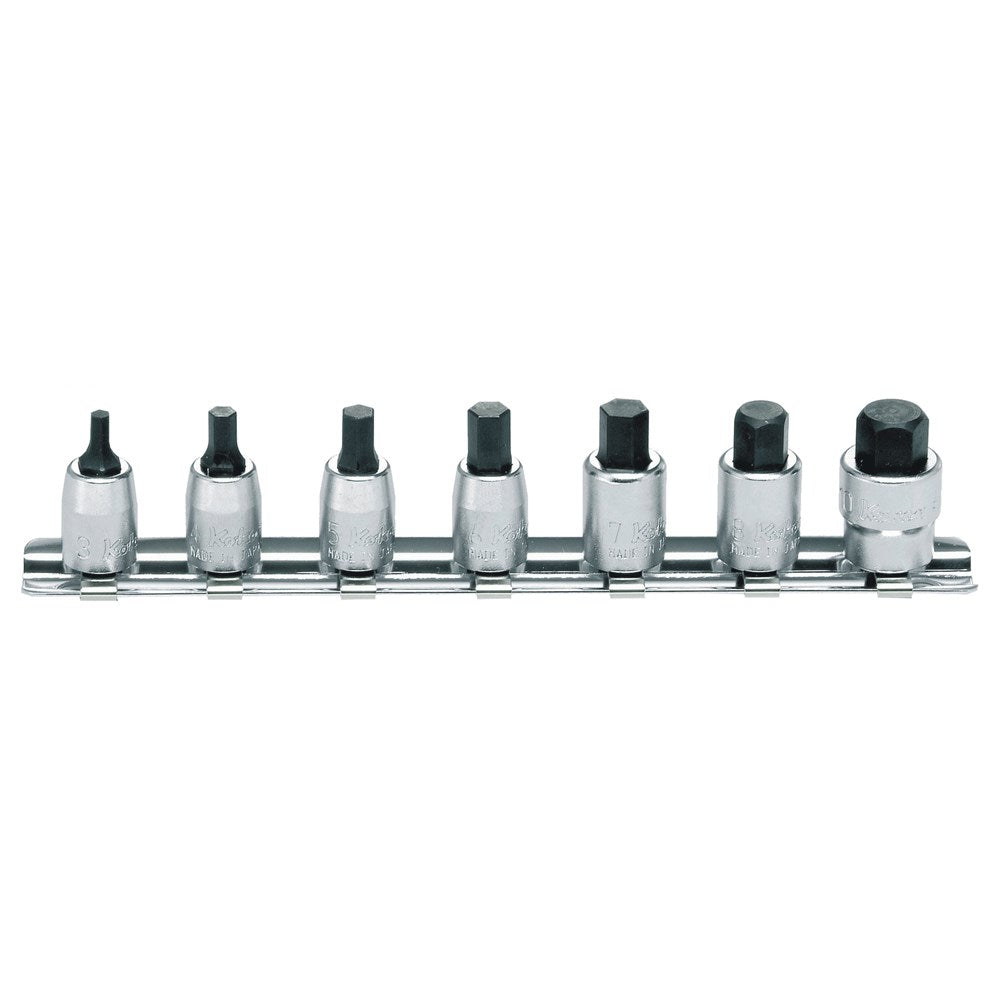 Koken - 7pc 1/4" Drive Hex (Hex (Inhex)) Bit Sockt Set (3mm - 10mm) On 100mm Rail