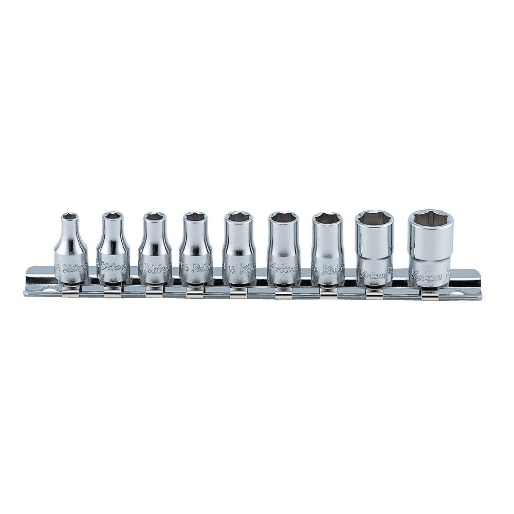 Koken - Socket Set On Rail 1/4" Drive Whit/worth 9pc 8ba-0ba