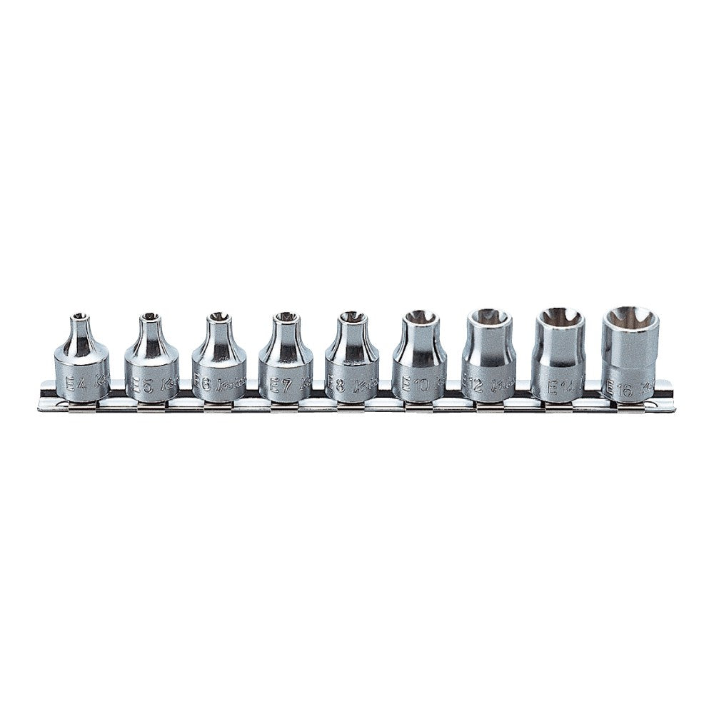 Koken - Socket Set On Rail 3/8" Drive Torx E4-e16 9pcs