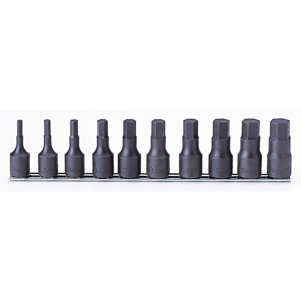 Koken - 10pc 1/2" Drive Hex (Hex (Inhex)) Socket Set 3/16 - 3/4af" On Rail