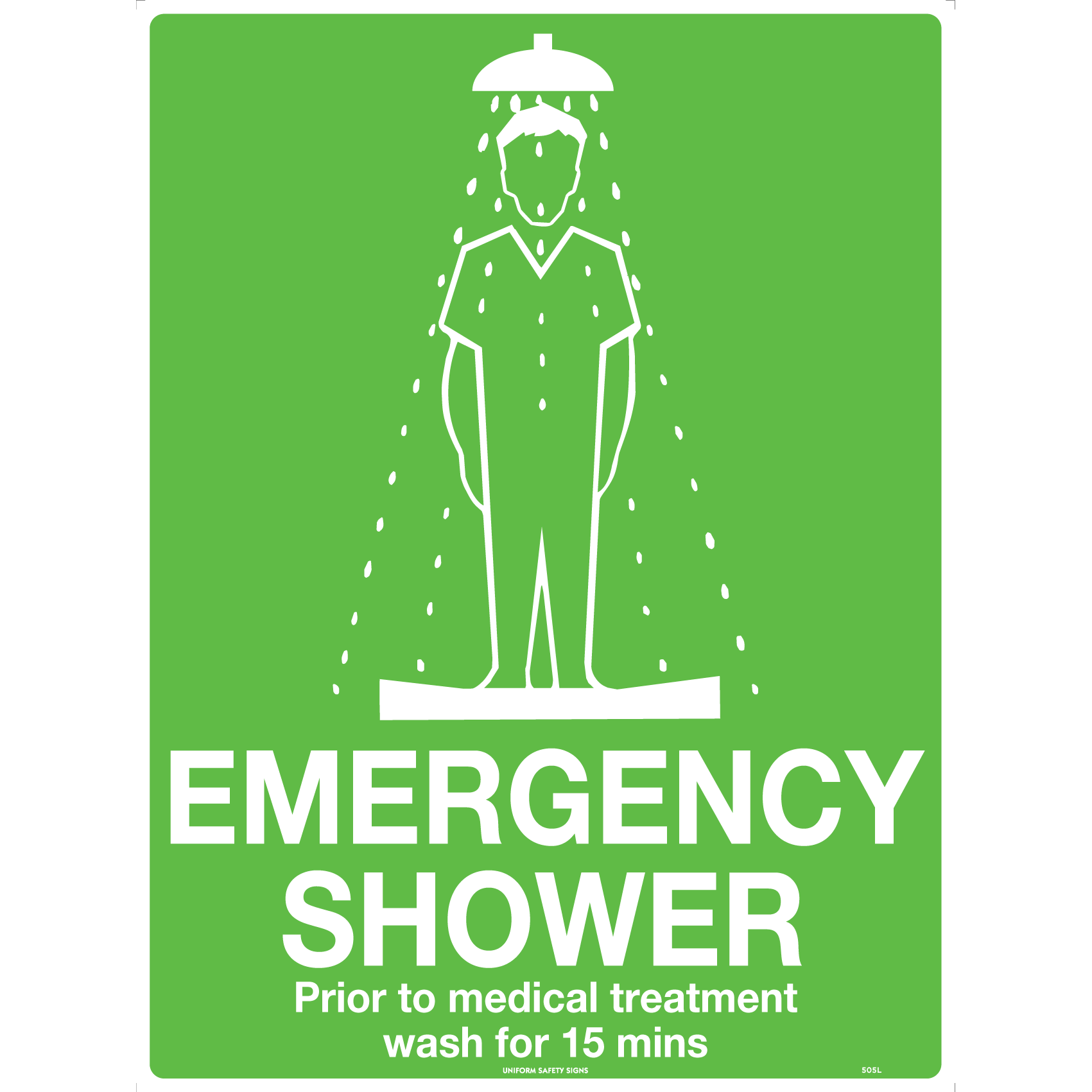 Uniform Safety Signs - 300x225mm - Self Adhesive - Emergency Shower | 505MA