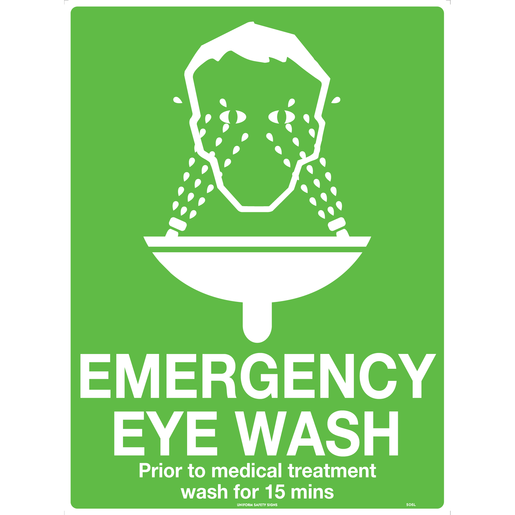 Uniform Safety Signs - 600x400mm - Metal - Emergency Eye Wash | 506LM