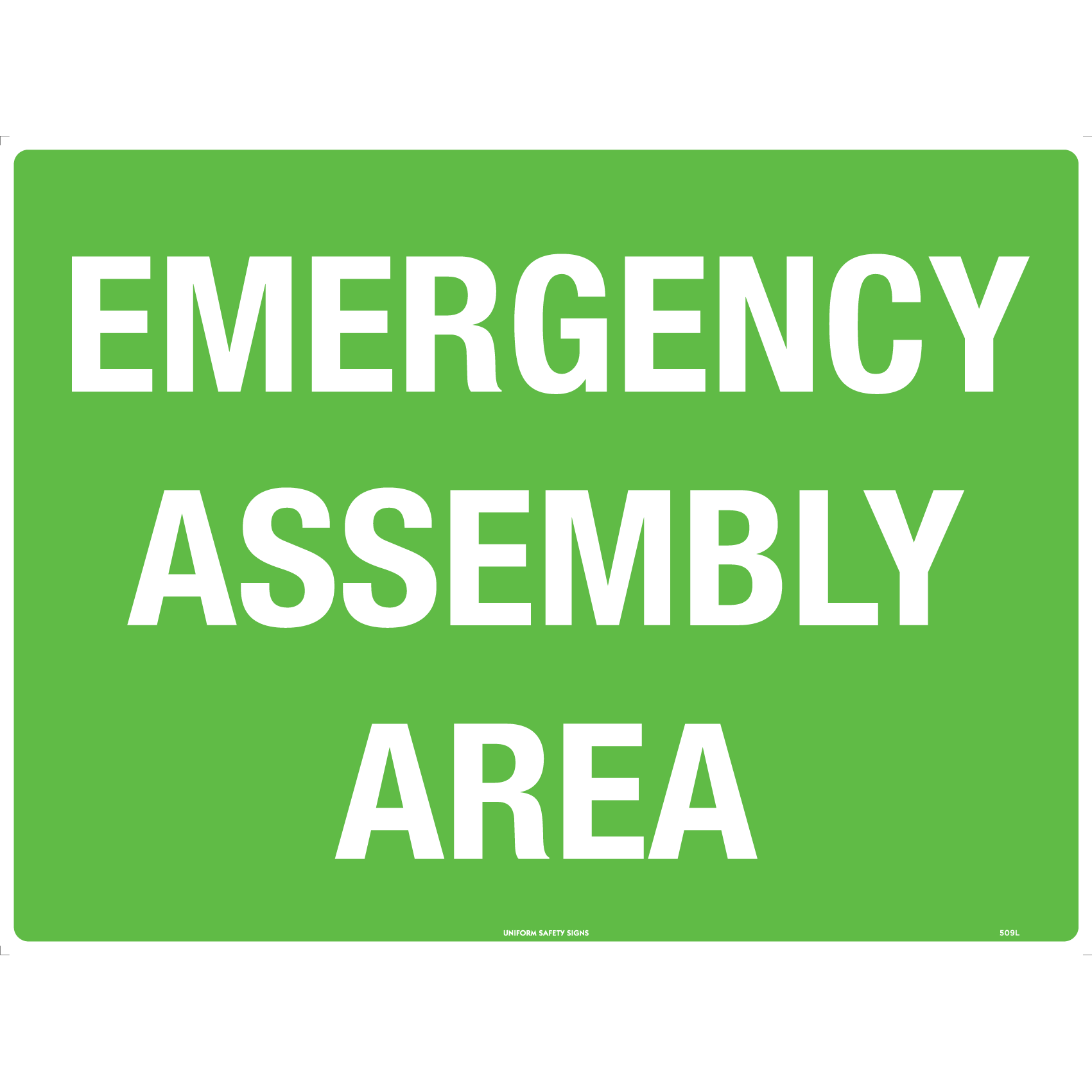 Uniform Safety Signs - 600x400mm - Metal - Emergency Assembly Area | 509LM