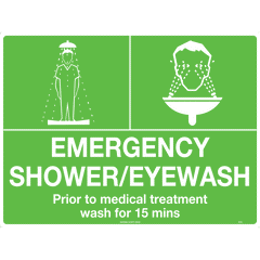 Uniform Safety Signs - 240x180mm - Self Adhesive - Emergency Shower/Eyewash | 510DA
