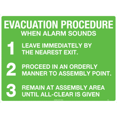 Uniform Safety Signs - 240x180mm - Self Adhesive - Evacuation Procedure | 513DA