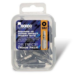 Bordo - #2 Square Recess 25mm IMPACT Bits with holder - Trade Pack | 5305-SR2X25TP