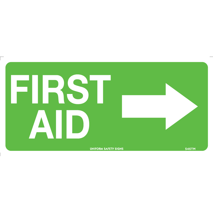 Uniform Safety Signs - 300x140mm - Self Adhesive - First Aid with Right Arrow | 546TMA