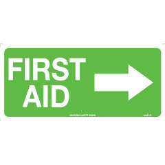 Uniform Safety Signs - 300x140mm - Self Adhesive - First Aid with Right Arrow | 546TMA