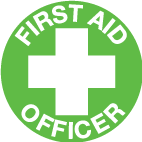 Uniform Safety Signs - 50mm Disc - Self Adhesive - Pkt of 12 - First Aid Officer Pictogram | 547RA