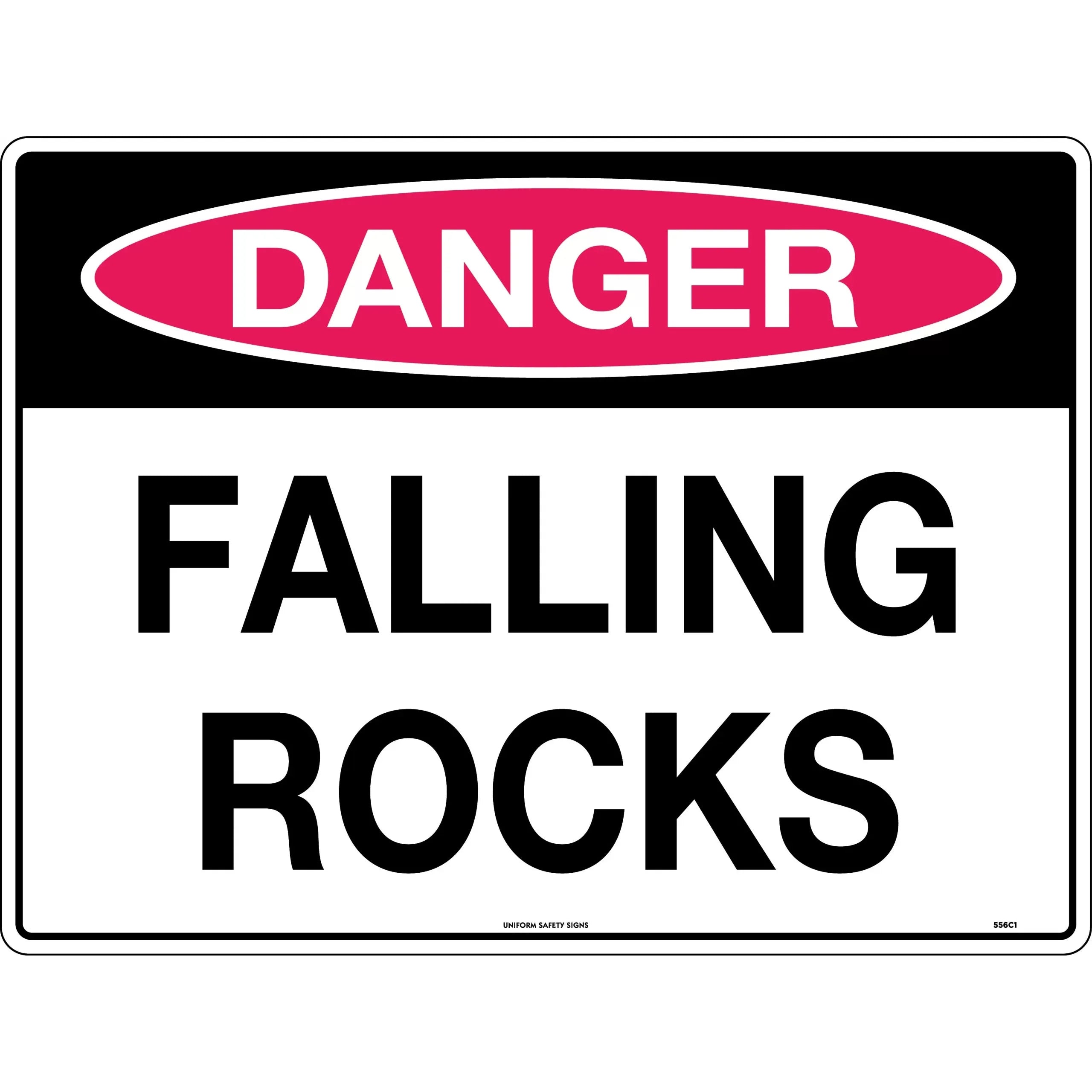 Uniform Safety Signs - 600x400mm - Metal - Class 1 Reflective - Danger Falling Rocks | 556C1