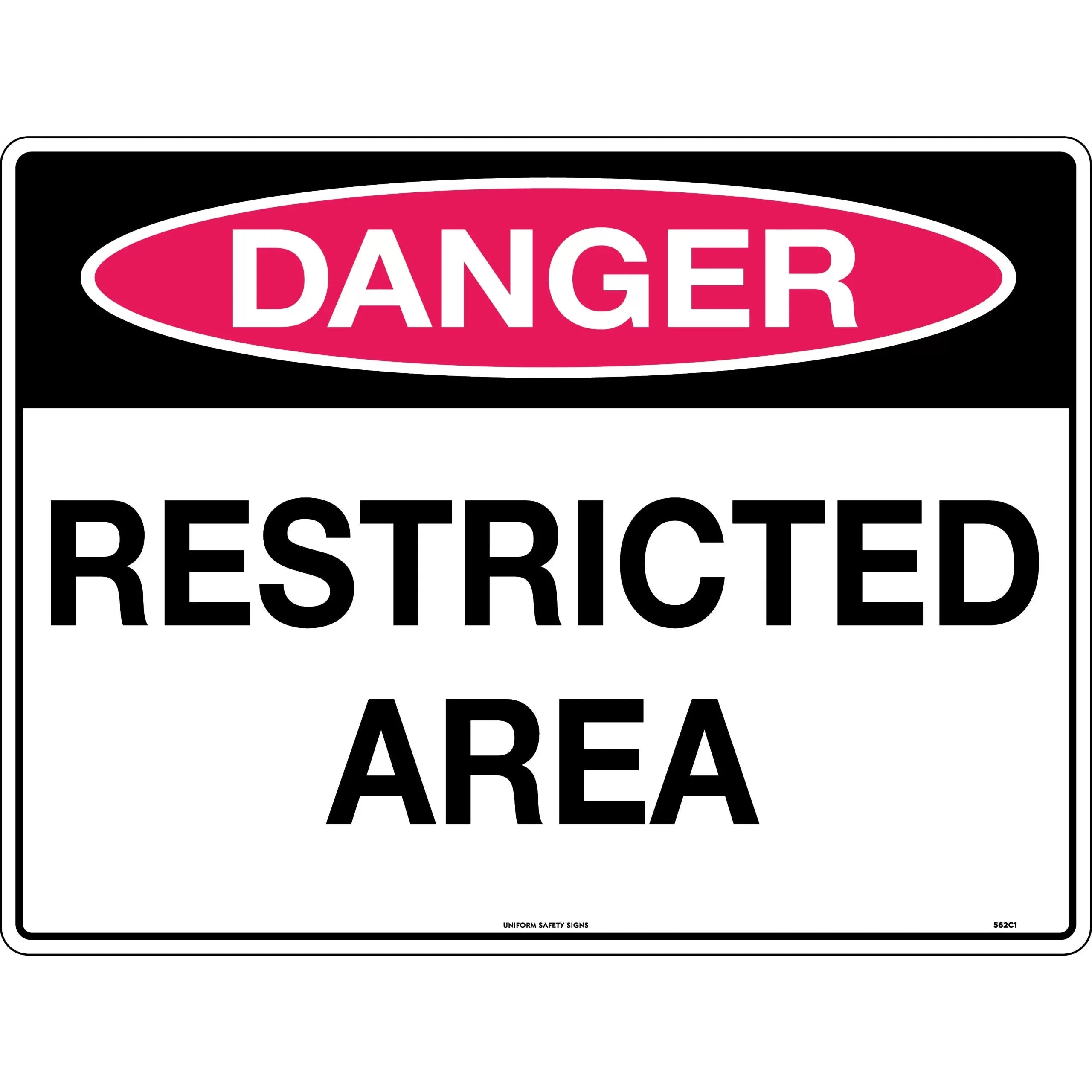 Uniform Safety Signs - 600x400mm - Metal - Class 2 - Reflective - Danger Restricted Area | 562C2