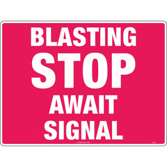 Uniform Safety Signs - 600x400mm - Metal - Class 1 Reflective - Blasting STOP Await Signal | 566C1