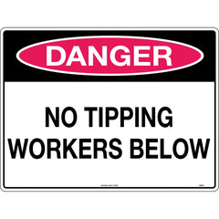 Uniform Safety Signs - 600x400mm - Metal - Class 1 Reflective - Danger No Tipping Workers Below | 569C1
