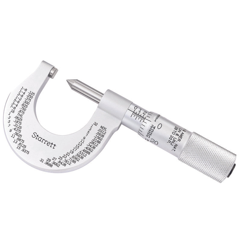 Starrett - Screw Thread Micrometer 0-1in  0.001in Grad 28-30 Threads/ Inch | 575EP