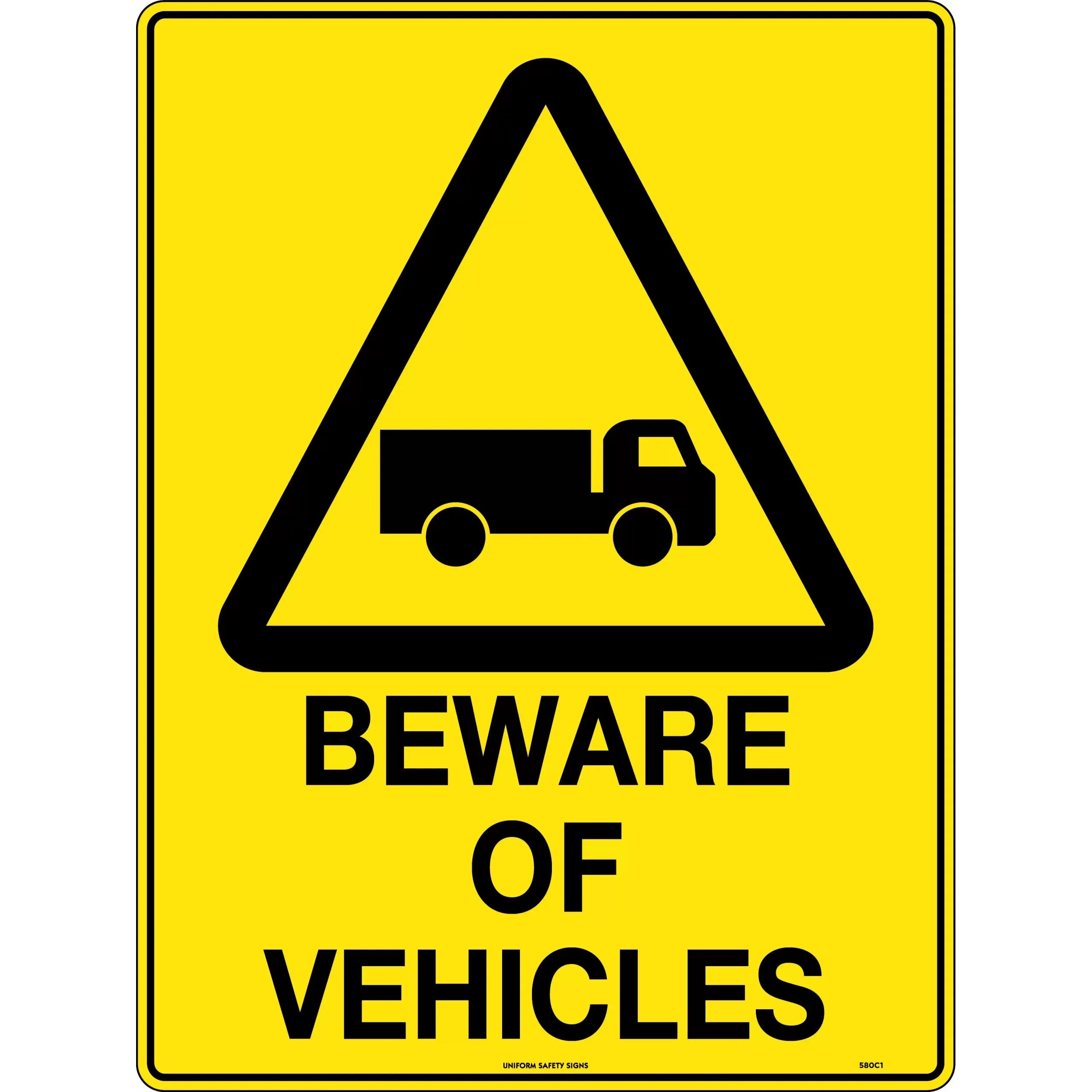 Uniform Safety Signs - 600x400mm - Metal - Class 1 Reflective - Beware Of Vehicles | 580C1
