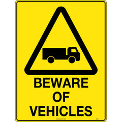 Uniform Safety Signs - 600x400mm - Metal - Class 1 Reflective - Beware Of Vehicles | 580C1