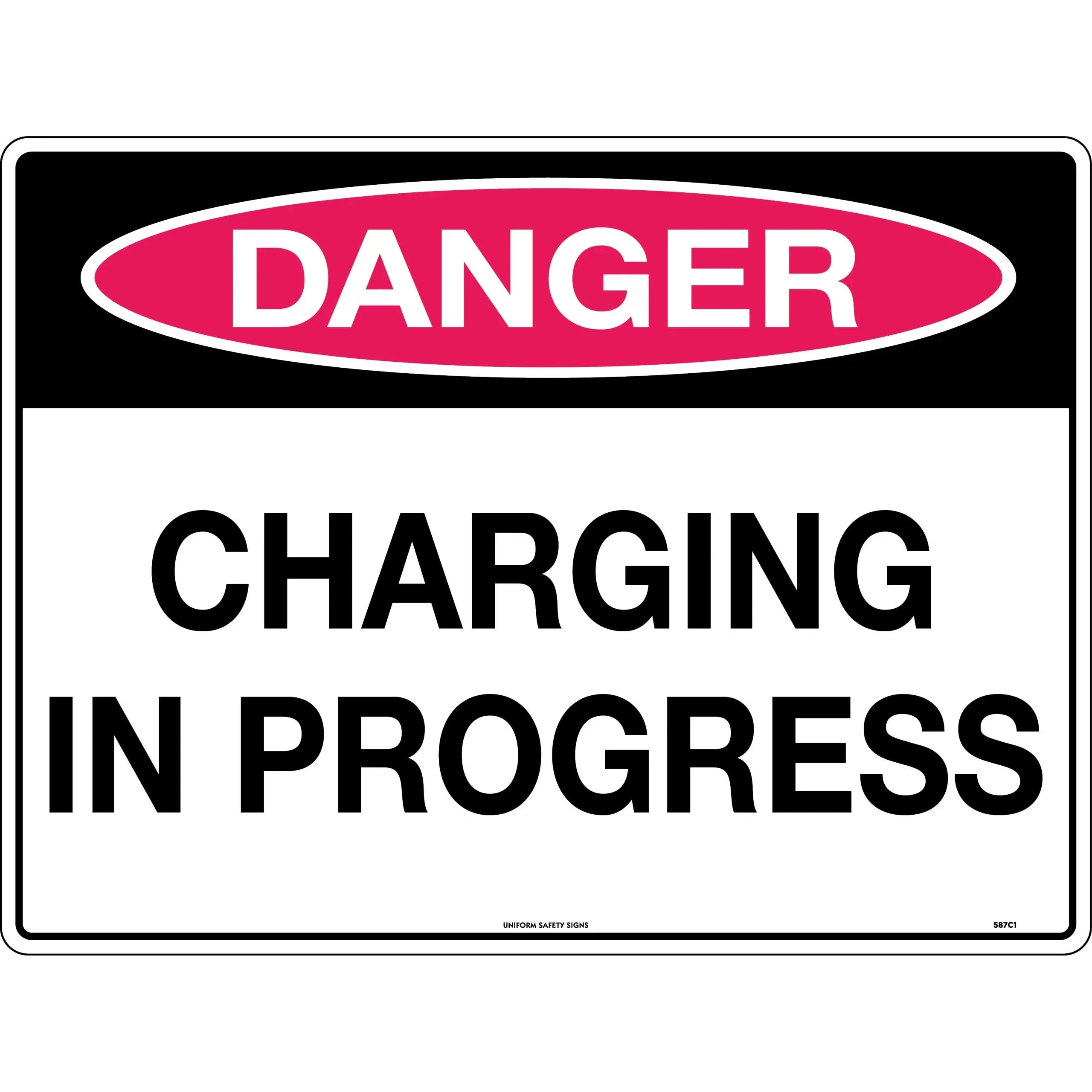 Uniform Safety Signs - 600x400mm - Metal - Class 1 Reflective - Danger Charging In Progress | 587C1