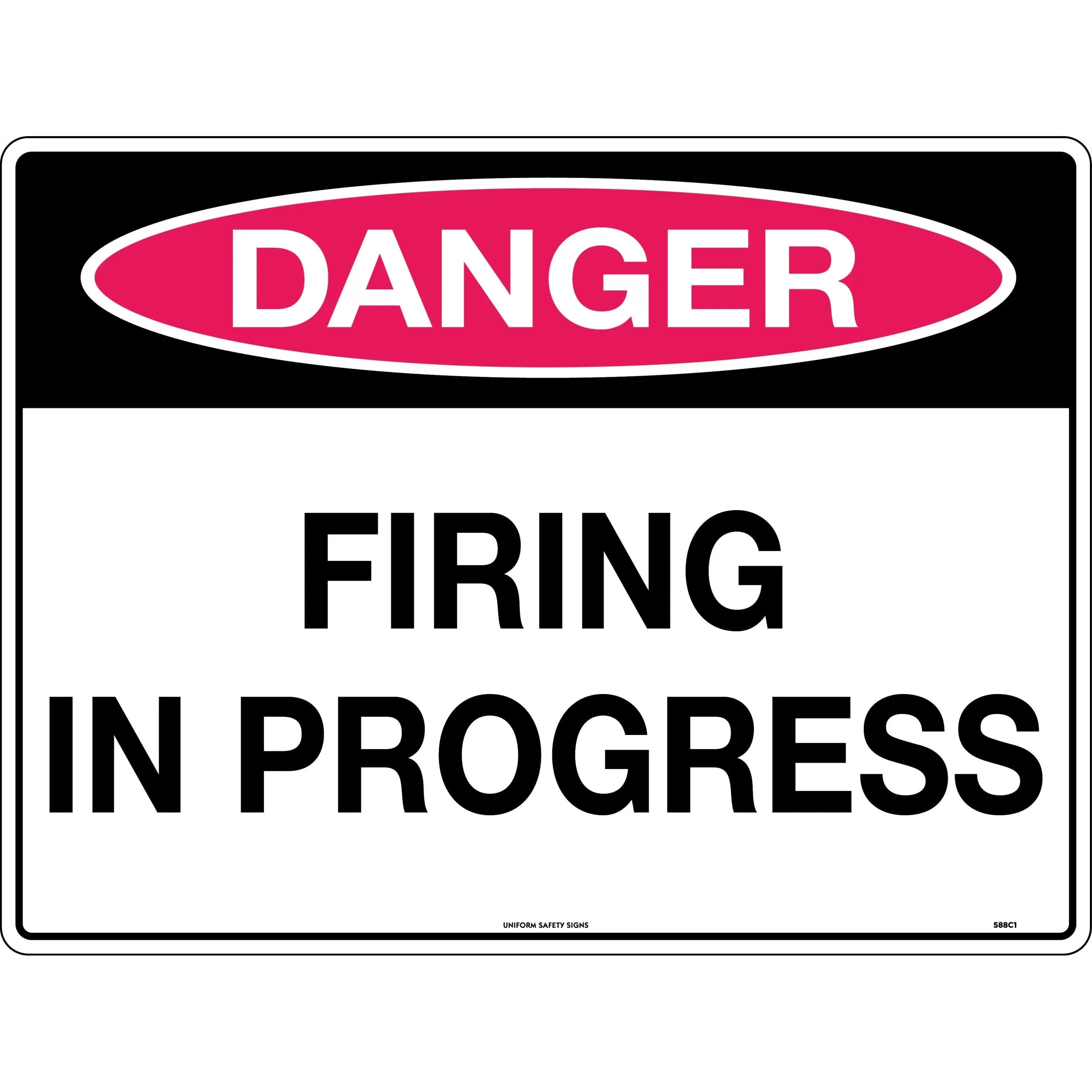 Uniform Safety Signs - 600x400mm - Metal - Class 1 Reflective - Danger Firing In Progress | 588C1