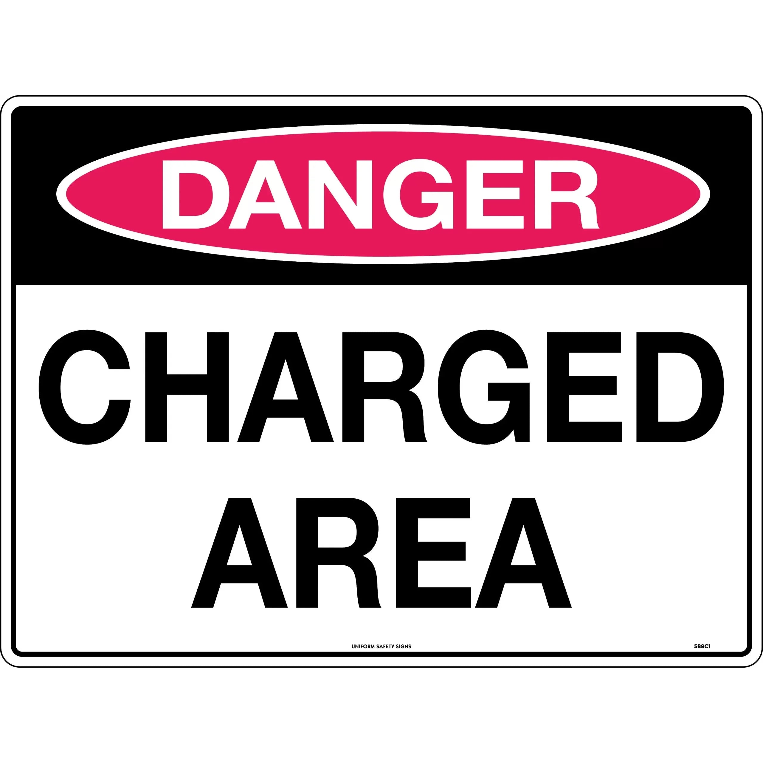 Uniform Safety Signs - 600x400mm - Metal - Class 2 - Reflective - Danger Charged Area | 589C2