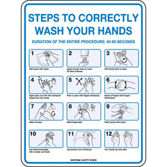 Uniform Safety Signs - 300x225mm - Poly - Steps to Correctly Wash Your Hands | 5903MP