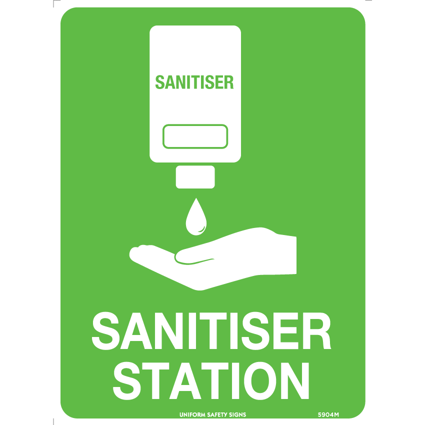 Uniform Safety Signs - 225x225mm - Poly - Off Wall - Sanitiser Station | 5904OWP