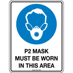 Uniform Safety Signs - 300x225mm - Poly - P2 Mask Must be Worn in This Area | 5907MP