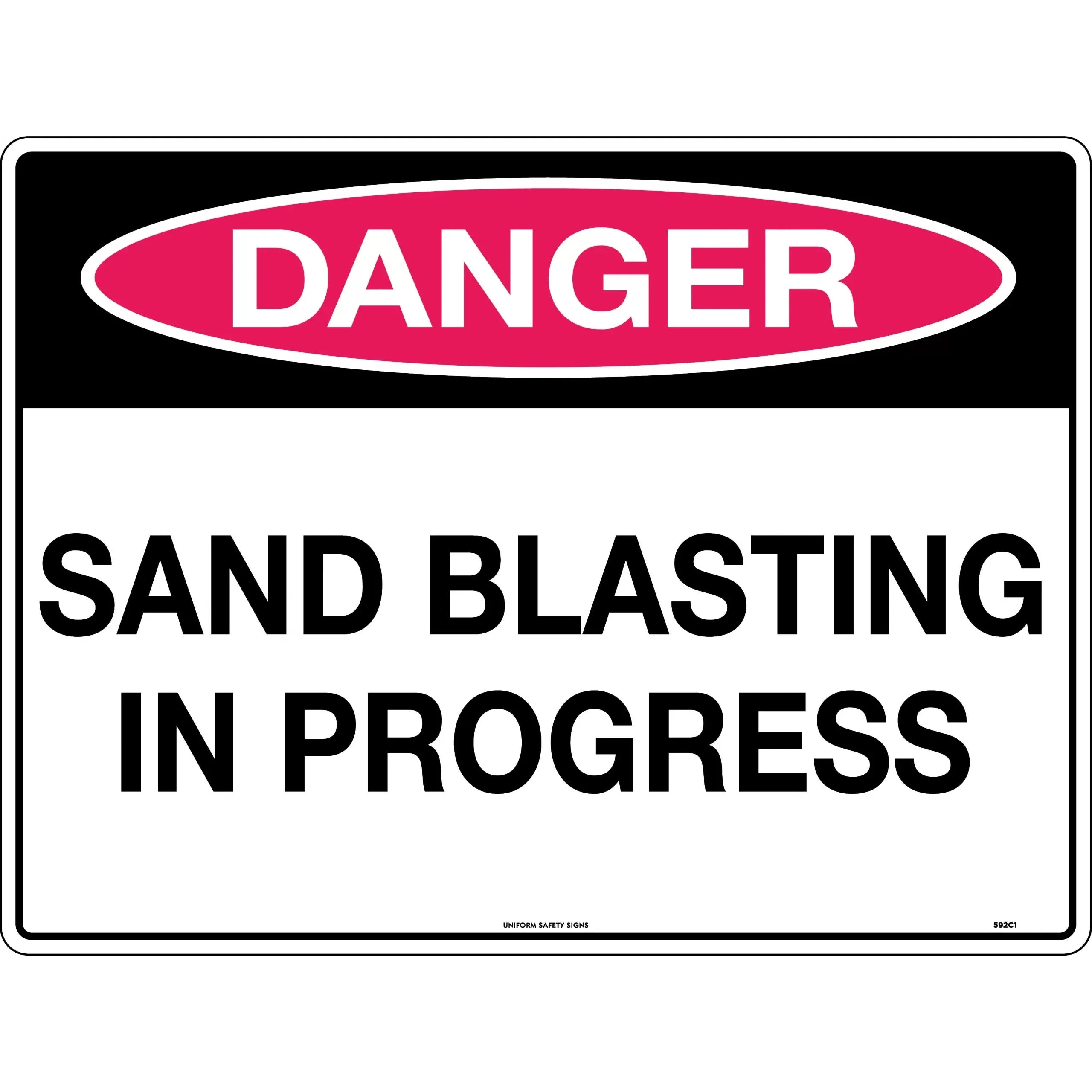 Uniform Safety Signs - 600x400mm - Metal - Class 1 Reflective - Danger Sand Blasting In Progress | 592C1
